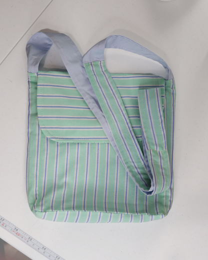 Mint Striped Upcycled Satchel Bag