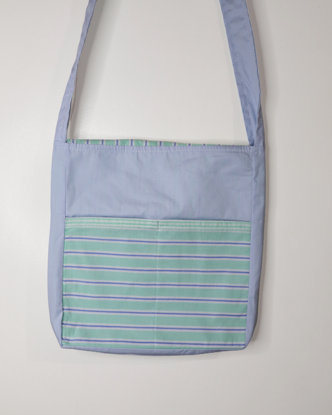 Mint Striped Upcycled Satchel Bag