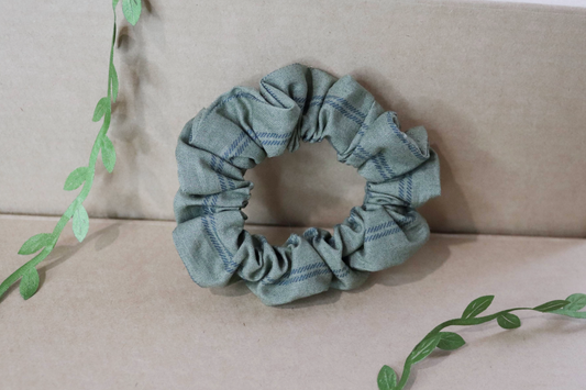 Upcycled Hair Scrunchie: Green & Navy