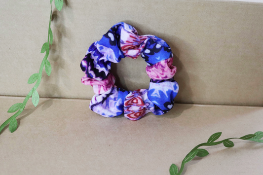 Upcycled Hair Scrunchie: Blue & Pink Watercolour Pattern