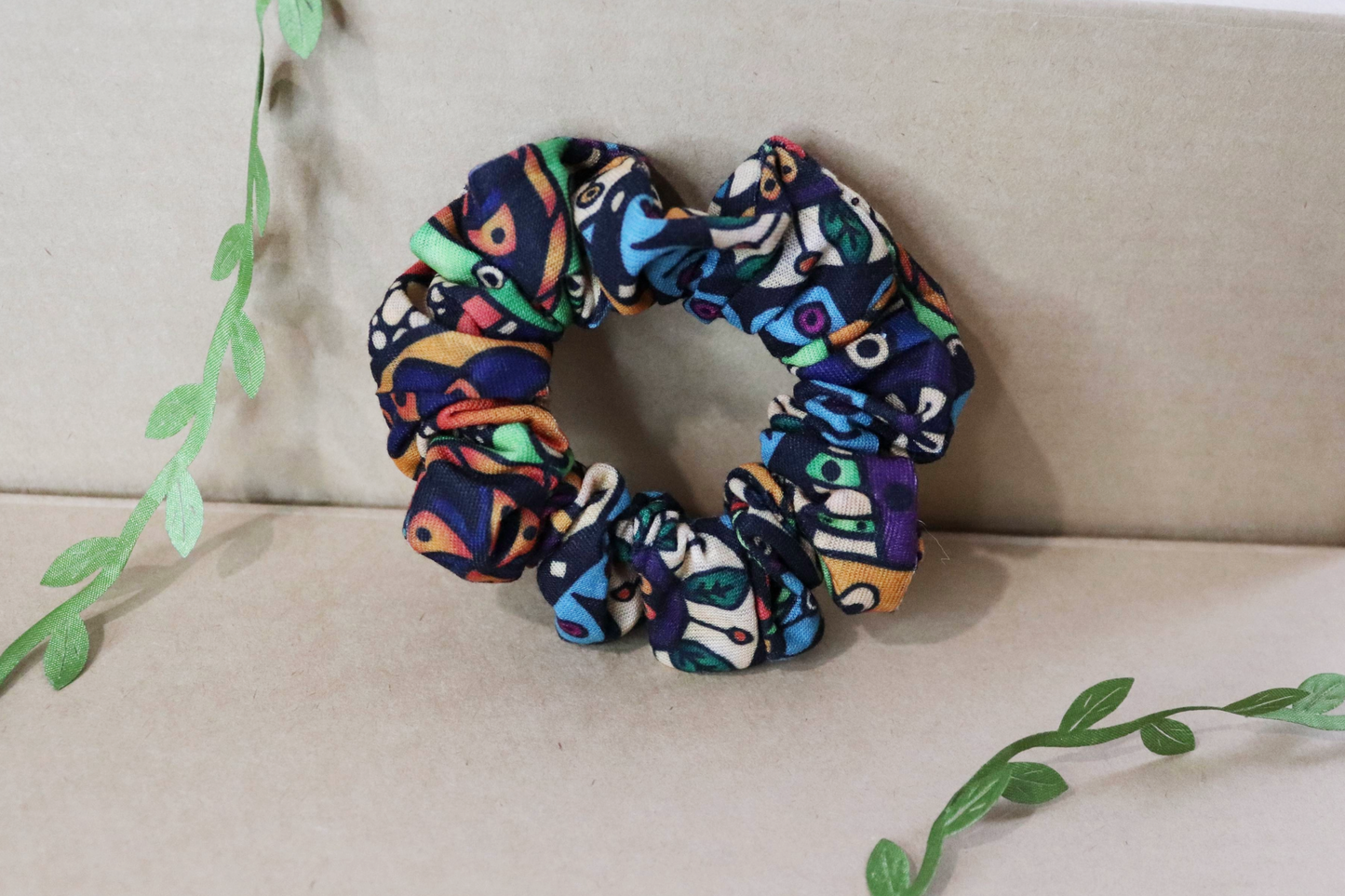 Upcycled Hair Scrunchie: Multicoloured Abstract Print