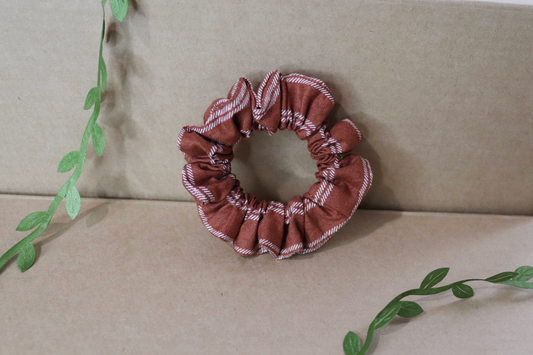 Upcycled Hair Scrunchie: Rust & White